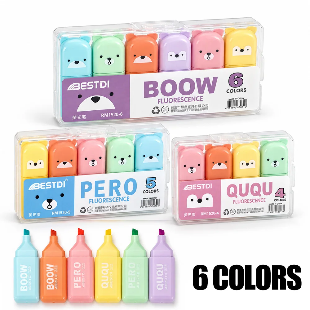 6 Pcs Cute Highlighters Mini Pastel Fluorescent Marker Pens Chisel Tip Note Taking Journaling School Supplies Christmas Gifts