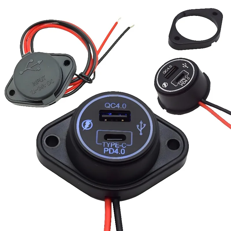 Upgraded Car Usb Charger Socket PD4.0 & QC4.0 Dual USB Ports Power Outlet In Car Super Fast Charging 12-24V For Moto Adapter