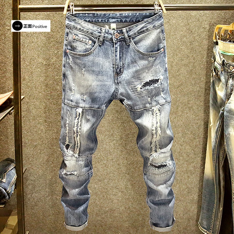 Calça skinny rasgada masculina, roupa fina, vintage azul, jeans hip-hop, moda de rua, jeans, alta qualidade, novo, primavera, 2022