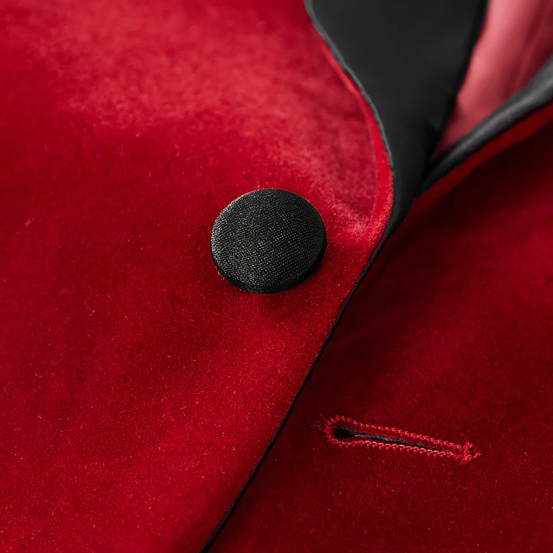 Luxury Red Velvet Dress Blazer Jacket Men One Button Peak Collar Tuxedo Suit Jacket Mens Wedding Groom Party Stage Costume Homme