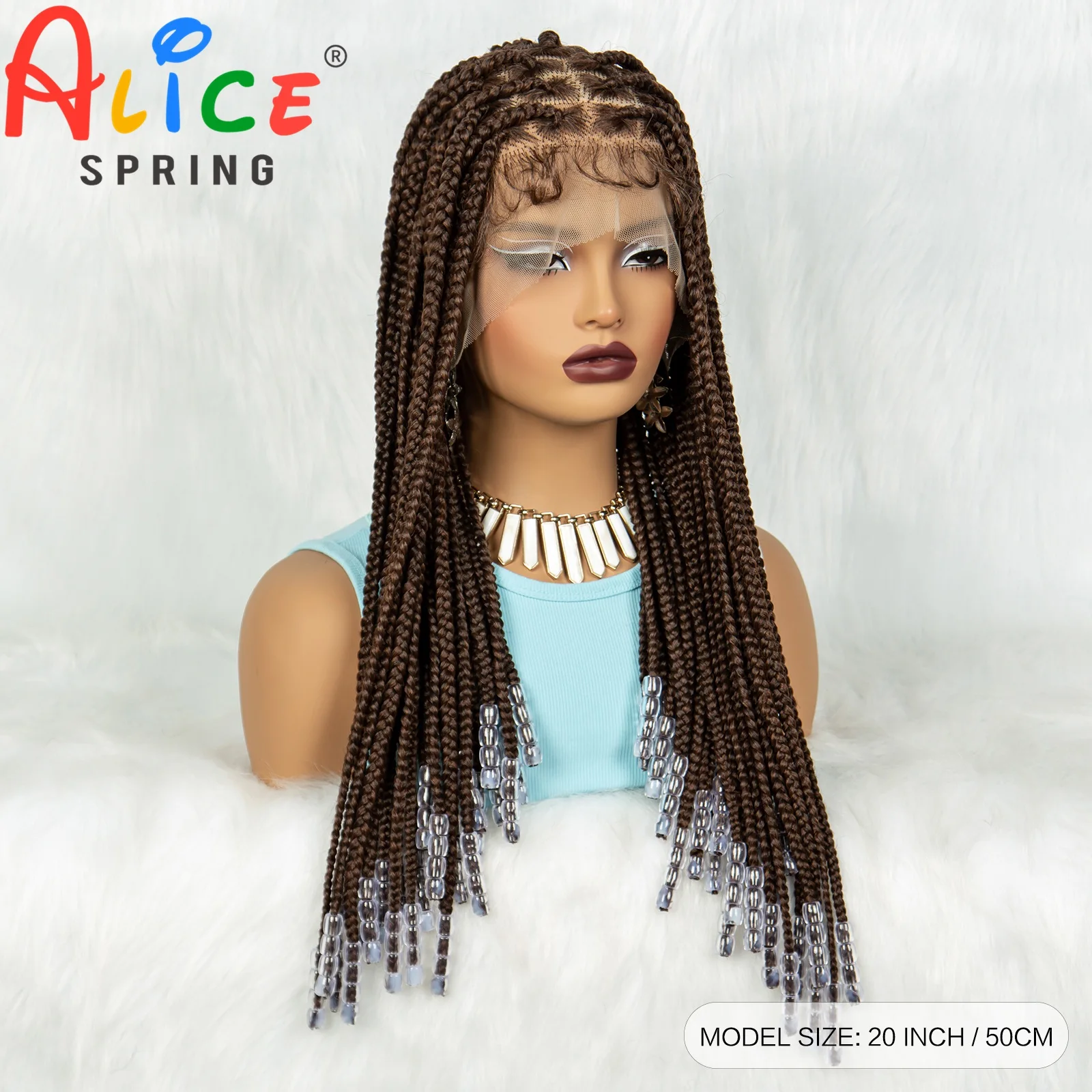 Full Lace Braided Wigs Synthetic Lace Front Braided Wigs with Beads Knotless Cornrow Twist Braids Wigs with Baby Hair for Women