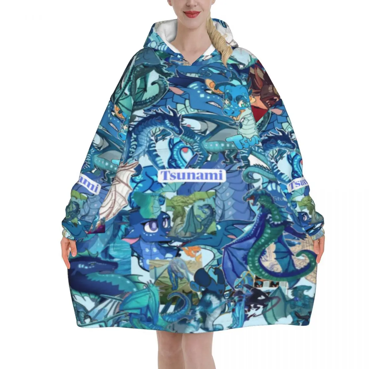 Wing Of Fire Dragon Oversized Blanket Hoodie Sweatshirt Long Fleece Hooded Wearable Blanket with Large Pocket for Women Men