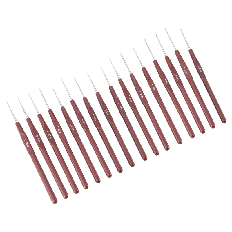 Set Jarum Rajut dan Crochet 16 Pcs dengan Gagang ABS, Ukuran 0.5Mm-2.5Mm, 16 Ukuran