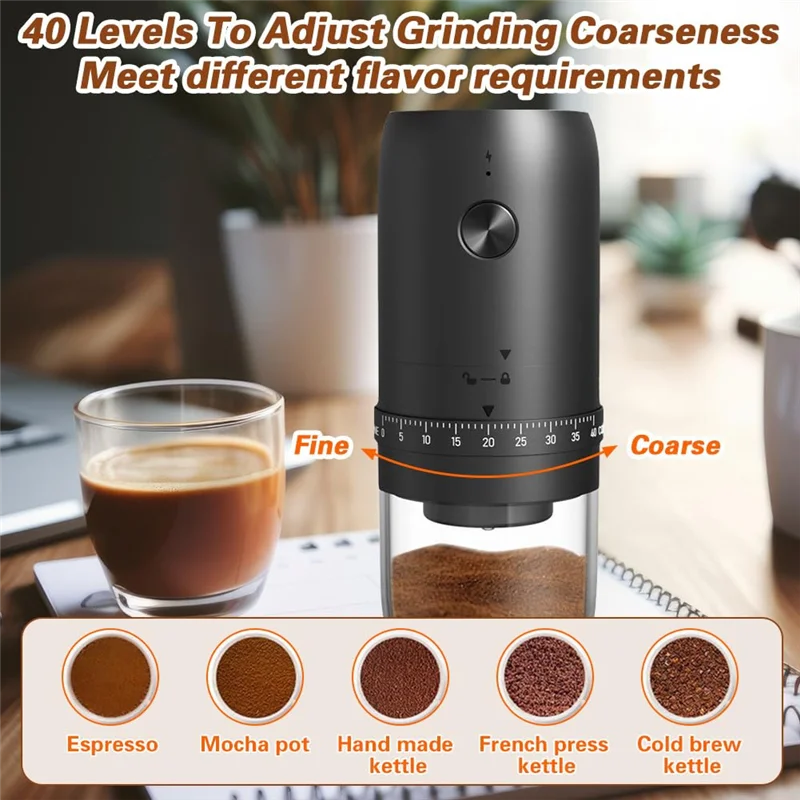 AT05- Burr Electric Coffee Grinder, USB Rechargeable Compact Pulverizer For Home Outdoor Use