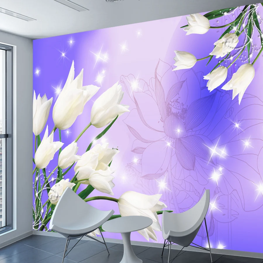 

Removable Peel and Stick Wallpaper Accept for Living Room Bedroom Tulphin Flower Contact Paper Wall Papers Home Decor TV Murals