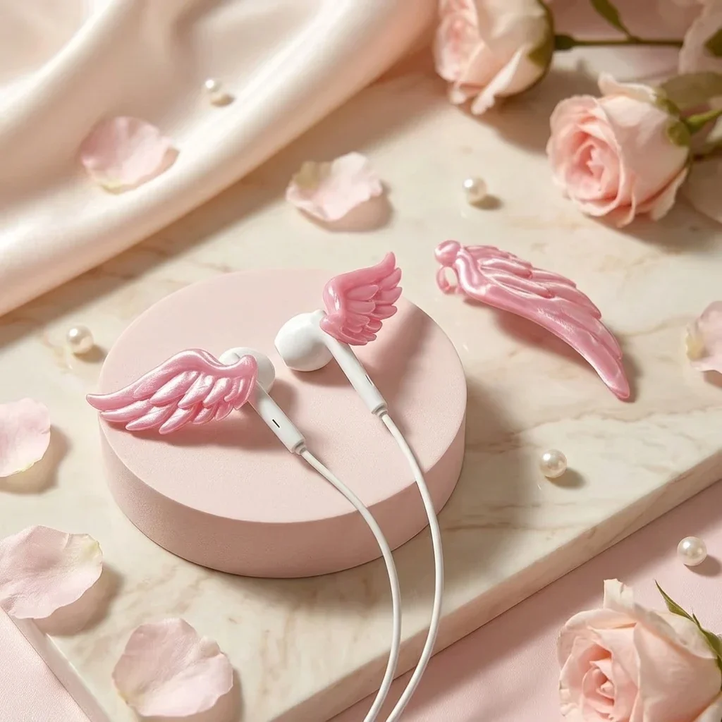 Aesthetic 3D Angel Wings Earbud Ornament Kawaii DIY Decor for Wired in Ear Earphones Cosplay Girls Gift