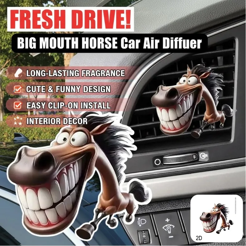 

2D Cute Big Mouth Horse Car Air Vent Clip Car Air Freshener Air Vent Outlet Aromatherapy Clip Auto Interior Decoration Toys