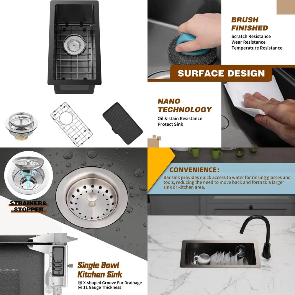 

black kitchen and bar sink,10x18 inch stainless steel drop in single bowl undermount rv prep small kitchen&bar sink ideal choice