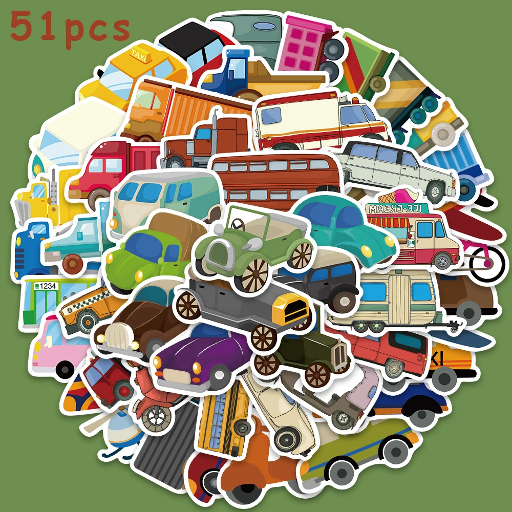 

51pcs Cartoon Toys Car Airplane Stickers Cute DIY Decals For Laptop Guitar Luggage Phone Fridge Stationery Stickers Kid Toy