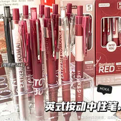 5Pcs/set Kawaii Red Retro Gel Pen Black Ink Pen School Office Supplies Student Stationery Signature Writing Pen Back To School