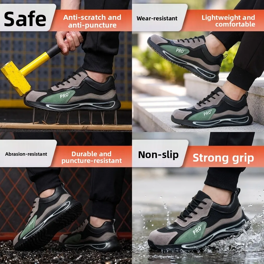 Men's Safety Shoes Lightweight Comfortable with Steel Plate Anti-impact Puncture Resistant Wear-Resistant Soft Bottom Work Boots