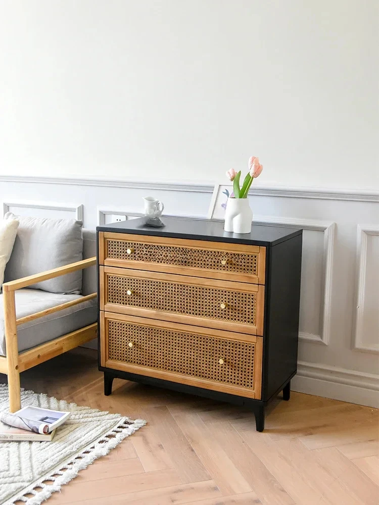 Cajonera Retro Americana De Ratán, Mueble  Pared Para Sofá, Organizador  Almacenamiento Para Sala  Estar, Mesita  Noche
