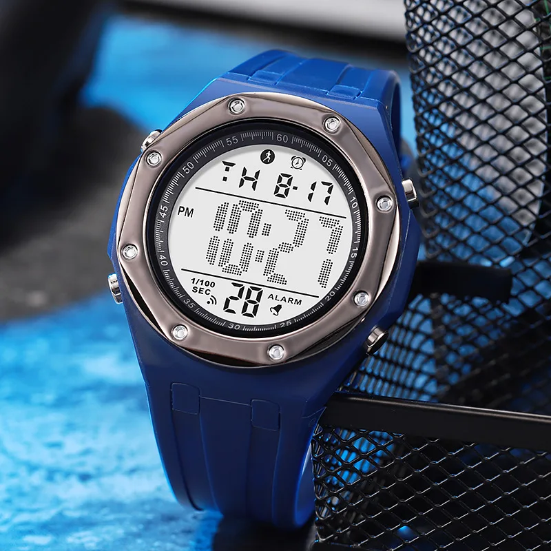 Simple Single Display Electronic Watch, Men's Multi-functional Outdoor Sports Academy Style Men's Electronic Watch