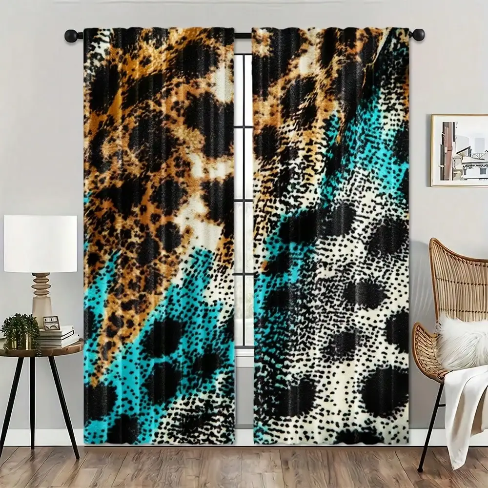 2pcs Stylish Leopard Print Doorway Curtains - Machine Washable, Lightweight & Contemporary Design - Perfect For Living Room