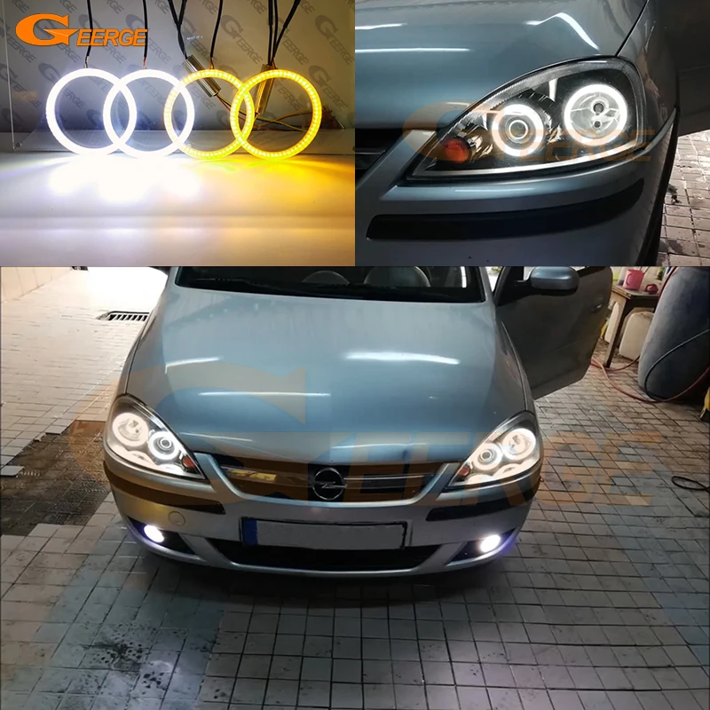 For Opel Vauxhall Corsa C 2003 2004 2005 2006 2007 Refit Ultra Bright Day Light Turn Signal SMD LED Angel Eyes Kit Halo Rings