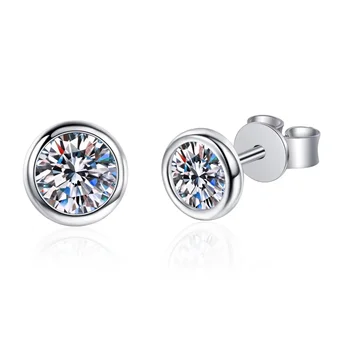 Luxury 18K white gold stud earrings for women temperament simple 0.6/1/2ct moissanite fine jewelry bubble earrings