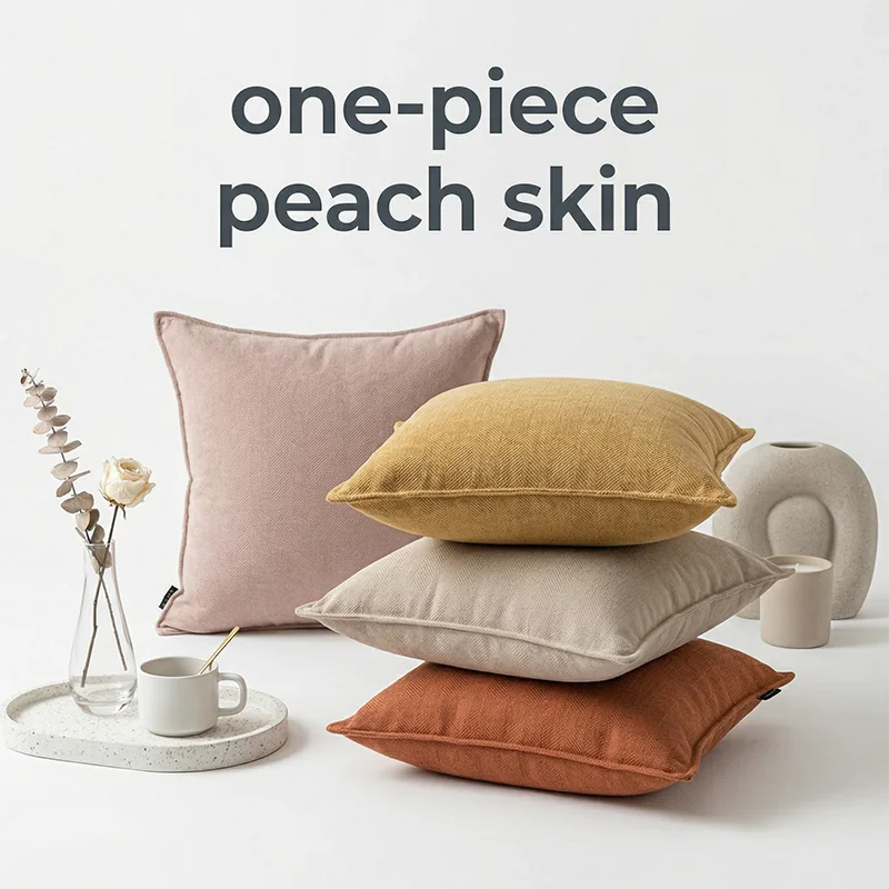 

Soft Peach Skin Cushion Cover Solid Color One-Piece Throw Pillow Case Minimalist Home Decor for Couch Living Room Bedroom
