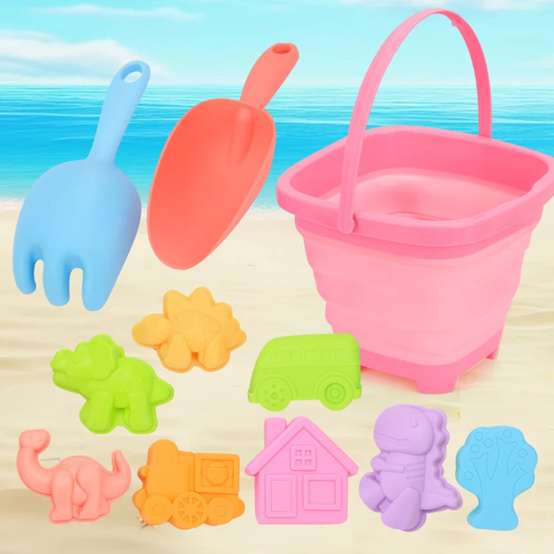 12/16 PCS ชายหาดเล่นทรายน้ําชุดพับถังฤดูร้อนของเล่นเด็กเด็กเกมกลางแจ้ง Sandbox อุปกรณ์เสริม