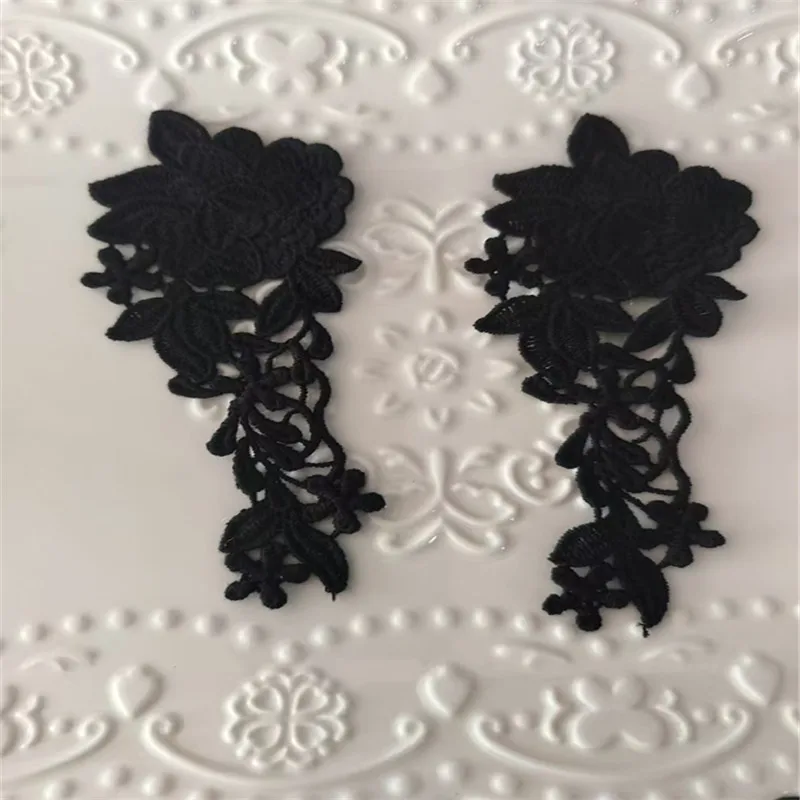 10Pcs/Lot 12*5cm Shiny Black Cotton Hollow Gradient Sewing Motif Venise Lace Applique for Garment Embroidery Lace Patches