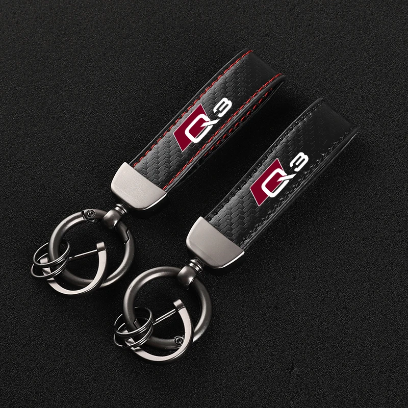 Leather Carbon Fiber Car Rings Keychain Zinc Alloy Keyrings For audi Q3 with logo car accessories