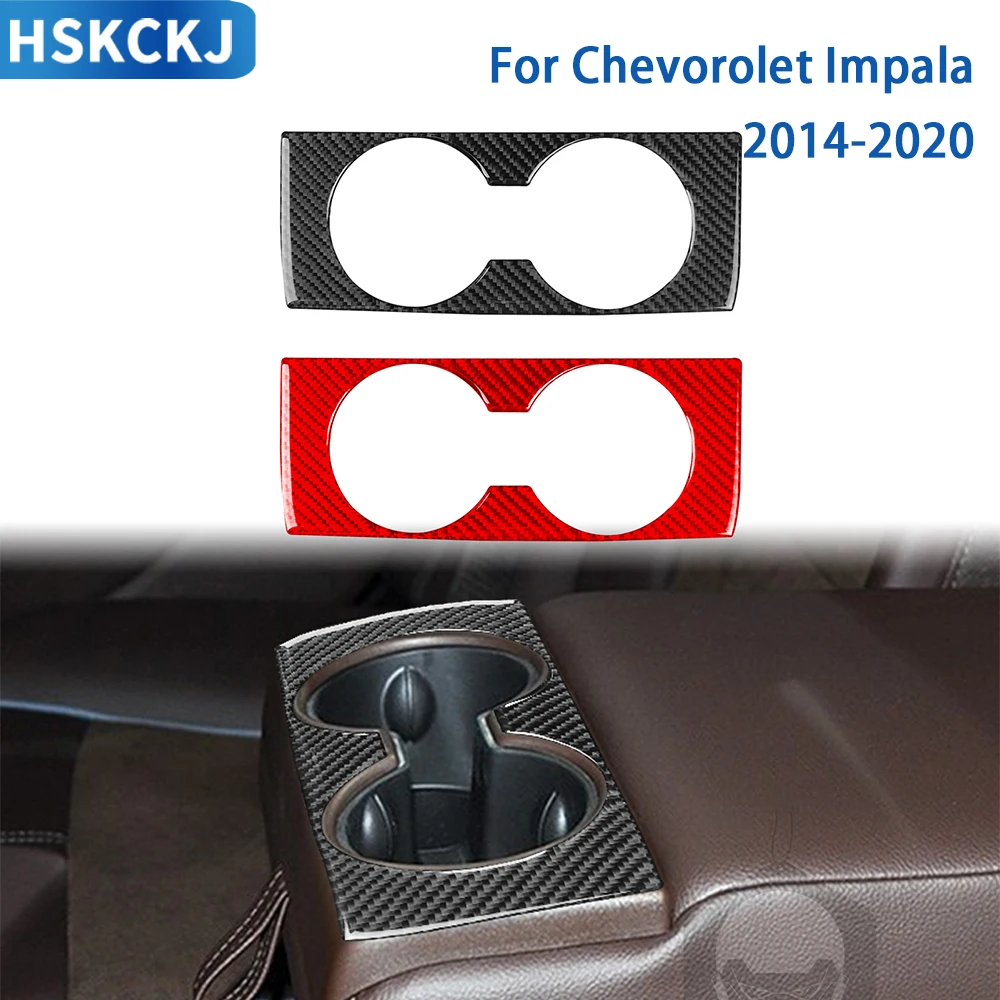 For Chevrolet Impala 2014-2020 Carbon Fiber Accessories Car Interior Rear Cup Holder Panel Cover Trim Sticker Decoration