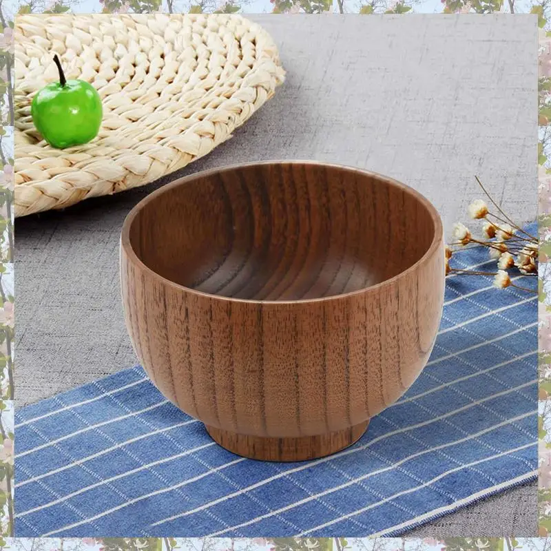 Cuenco y cuchara hechos a mano de madera respetuosos con el medio ambiente, 12 piezas, para servir arroz, miso, vajilla de cocina casera