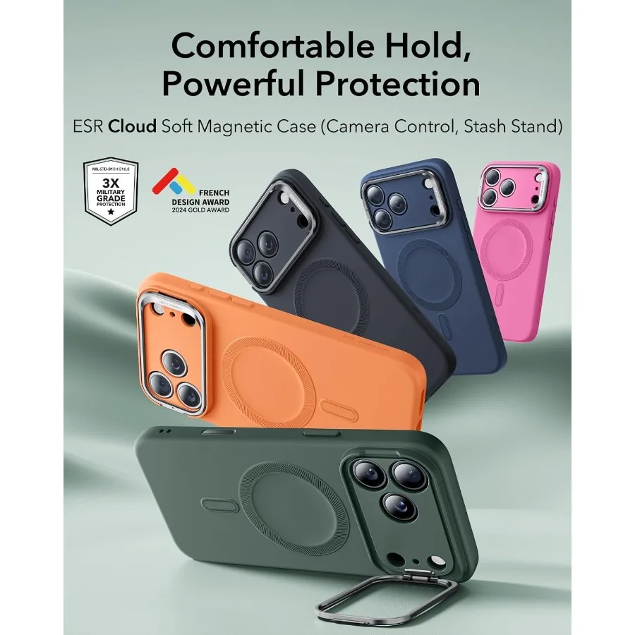 Custodia in silicone per iPhone 17 Pro con supporto per fotocamera integrato e compatibilità MagSafe Protezione anticaduta di livello militare Magneti