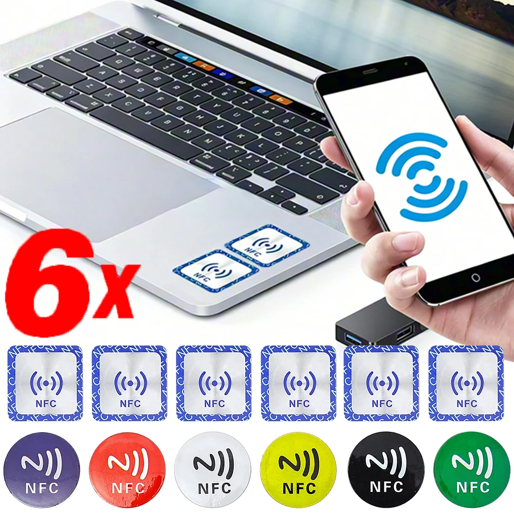 6pcs Universal NFC Tag Ntag213 RFID Sticker 213 Anti-Metal Sticker Badge Label RFID Token Patrol Ultralight for Devices with NFC