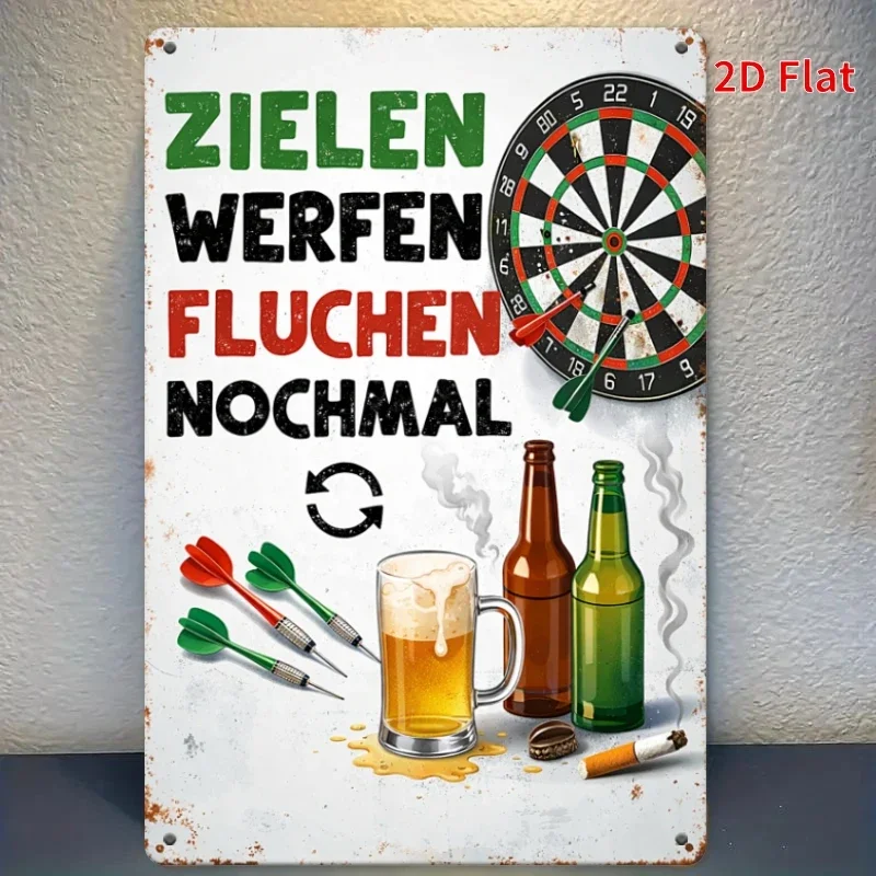1pc 11.81X7.87inch Funny German Darts Beer aluminum Sign, Aim Throw Curse Again Decorative Signs & Plaques, Man