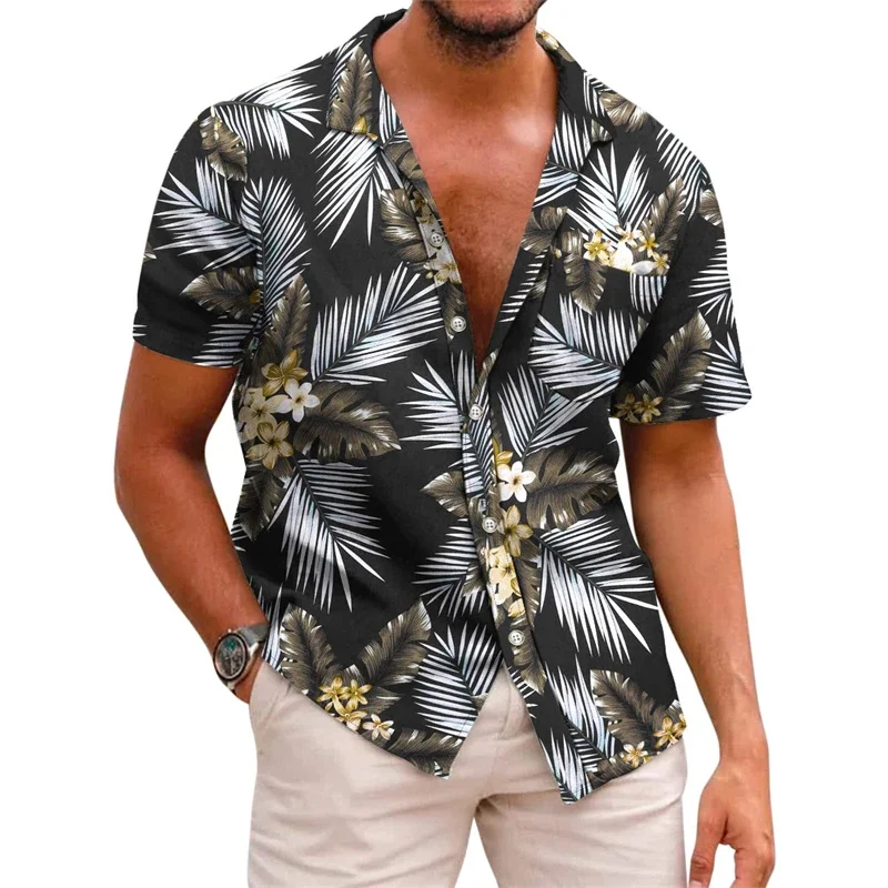 

Men's shirt collar Summer short sleeve Leaves Hawaiian personalized pattern 3D printing loose casual work vacation comfoe Design