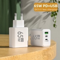 Total 65W USB PD GaN Charger 3 Ports Fast Charging Type C Phone Charger Adapter For iPhone15 Xiaomi Samsung Oneplus Wall Adapter