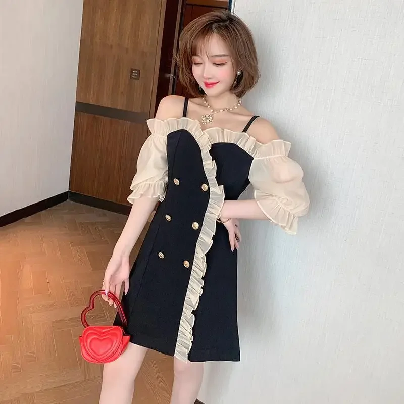 Woman Dress Short Ruffle Dresses for Women Coquette Night Club Sexy Mini Black Holiday Fashion Summer 2024 on Sale Clearance Hot