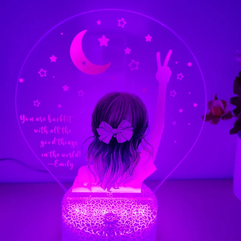 Custom Name Personal Message Acrylic Night Lamp Gift for Students Friend Anniversary 3D UV Print Bedside Light