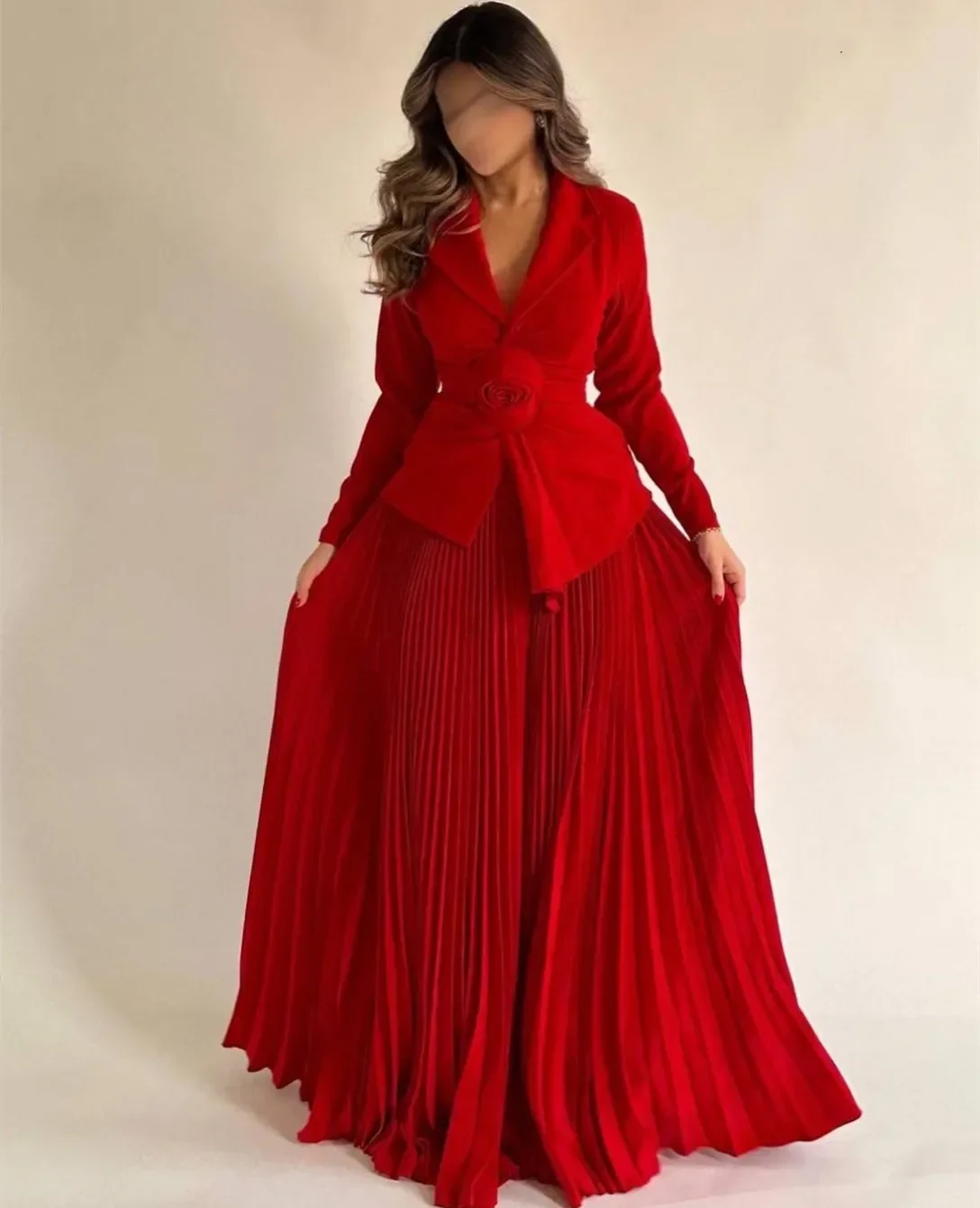 Customized Elegant Long Red V-Neck Evening Dresses A-Line Floor Length Prom Dresses Party Dresses for Women فساتين مناسبات