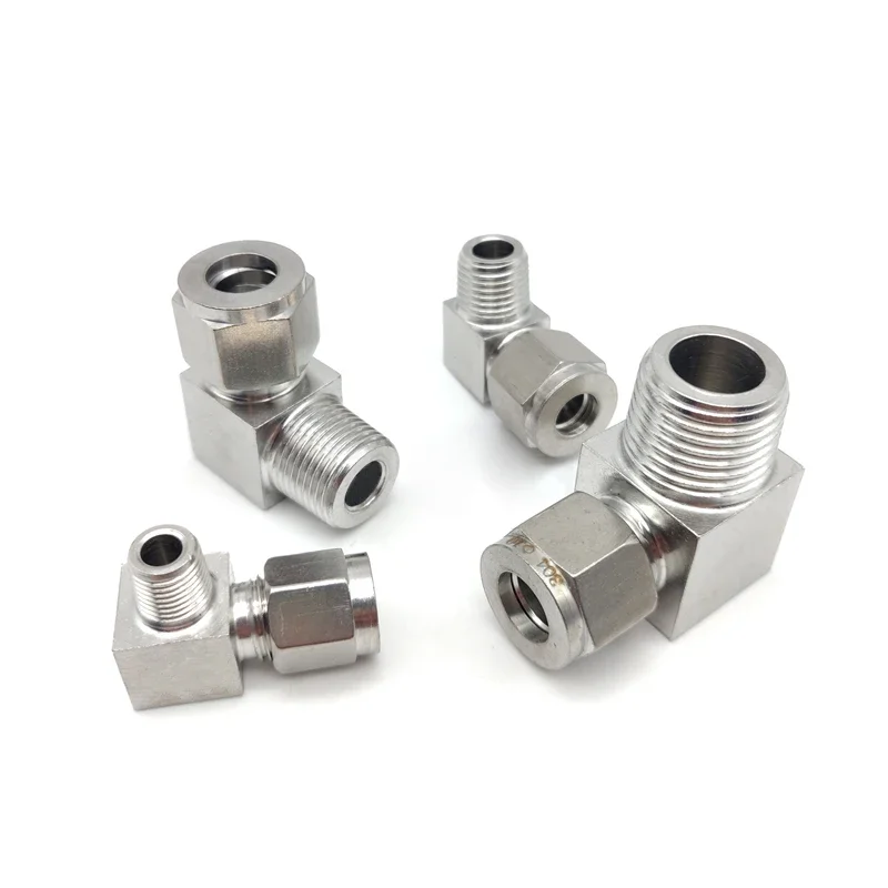 

Stainless Steel Double Ferrule Elbow 6mm 8mm 10mm 18mm Tube to 1/8" 1/4" 3/8" 1/2" 90 Degree right angle male thread fitting