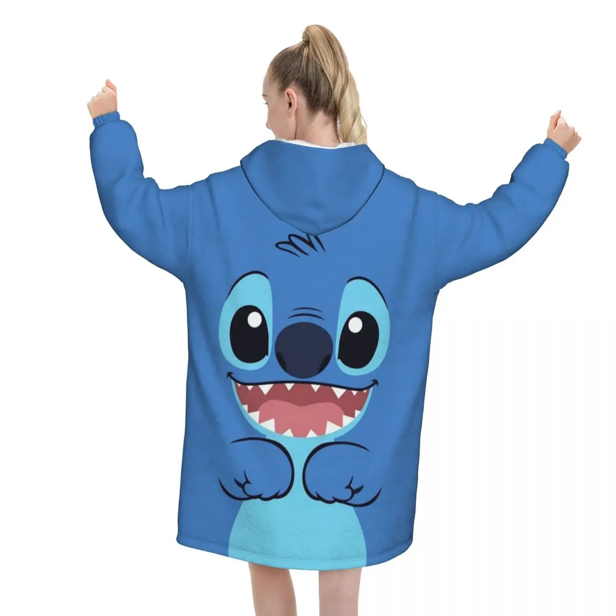 Cute Stitch Wearable Blanket Hoodie for Women Men Winter Warm Oversized Sweatshirt Blanket with Pocket