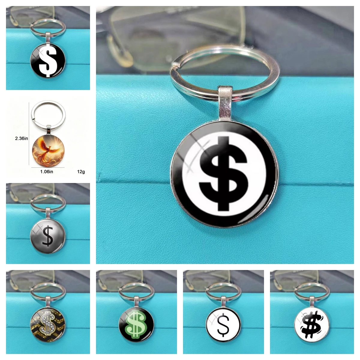 Personalized dollar symbols in different colors, photo patterns, classic key pendants, 2D keychains