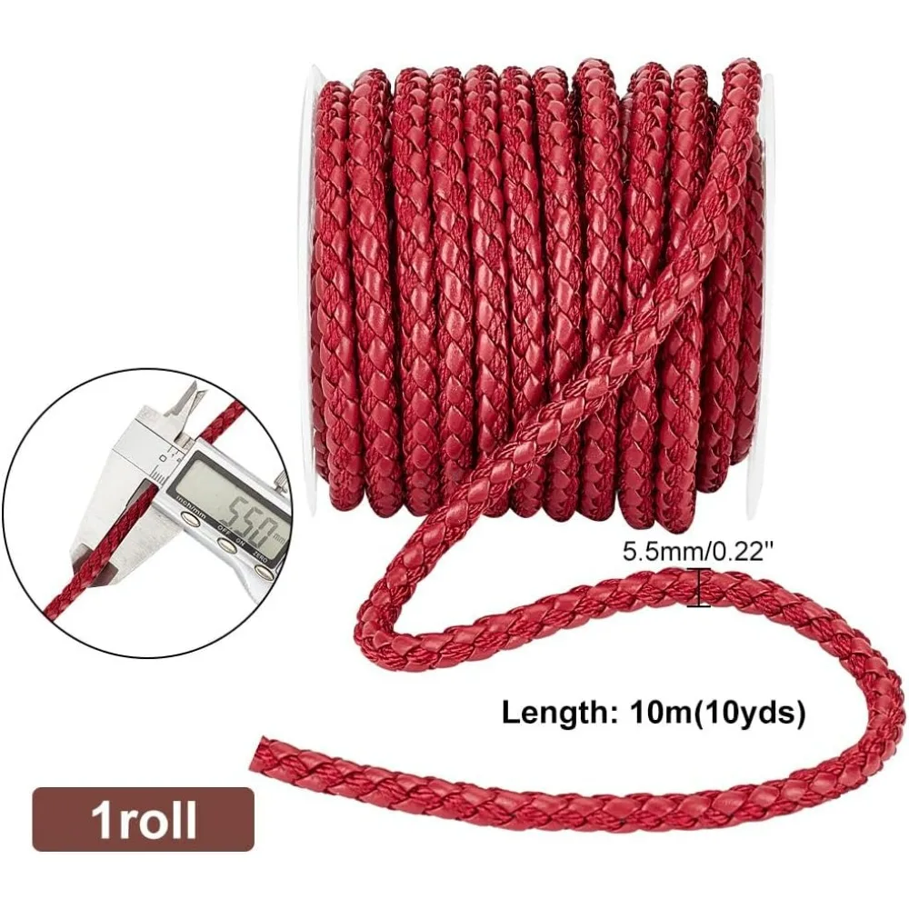 10 Yards Round Braided Leather Cord 5.5mm Leather Rope Red Jewelry Craft Cord Tie Cording Leather Strap Bolo Cord for Making Kit