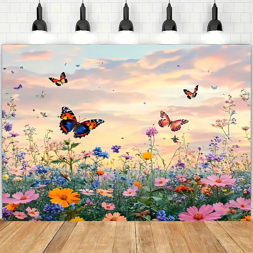 Flower Sea Butterfly Tapestry Pink Cosmos Purple Small Flowers Living Room Feature Wall Room Decor