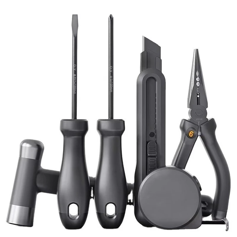 Deli EHT0006 Home Series Tool Set: Hammer, Screwdriver, Tape Measure, Utility Knife, Plier