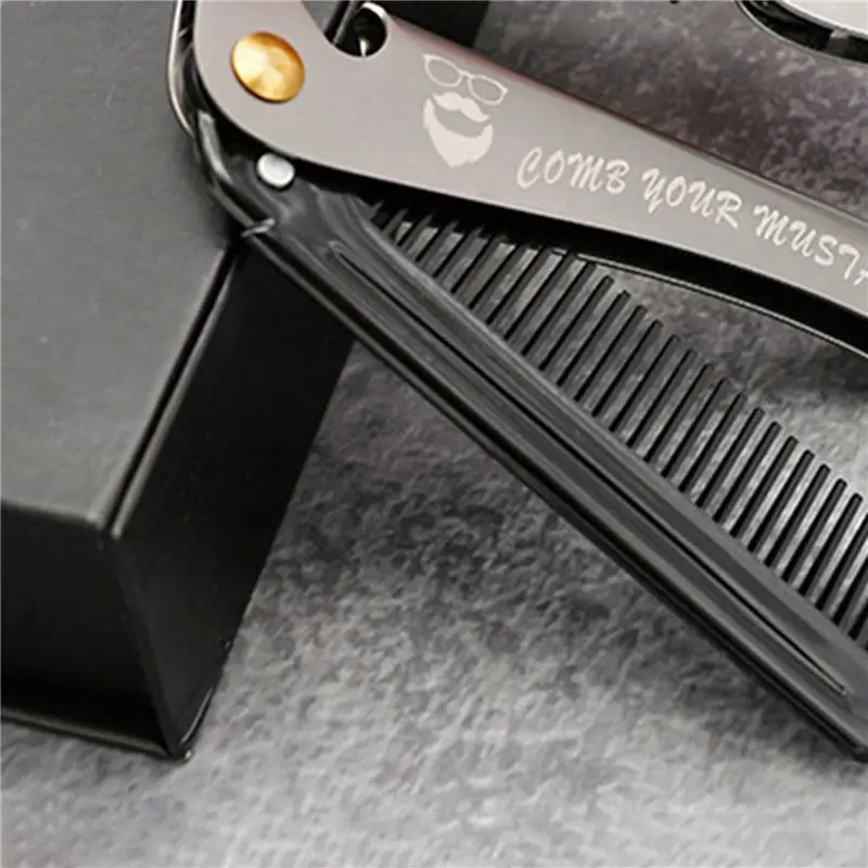 CKFAM-3 Pcs Black Men Folding Pocket Comb PP Teeth Detangling Hair Beard Comb Metal Handle Foldable Combing