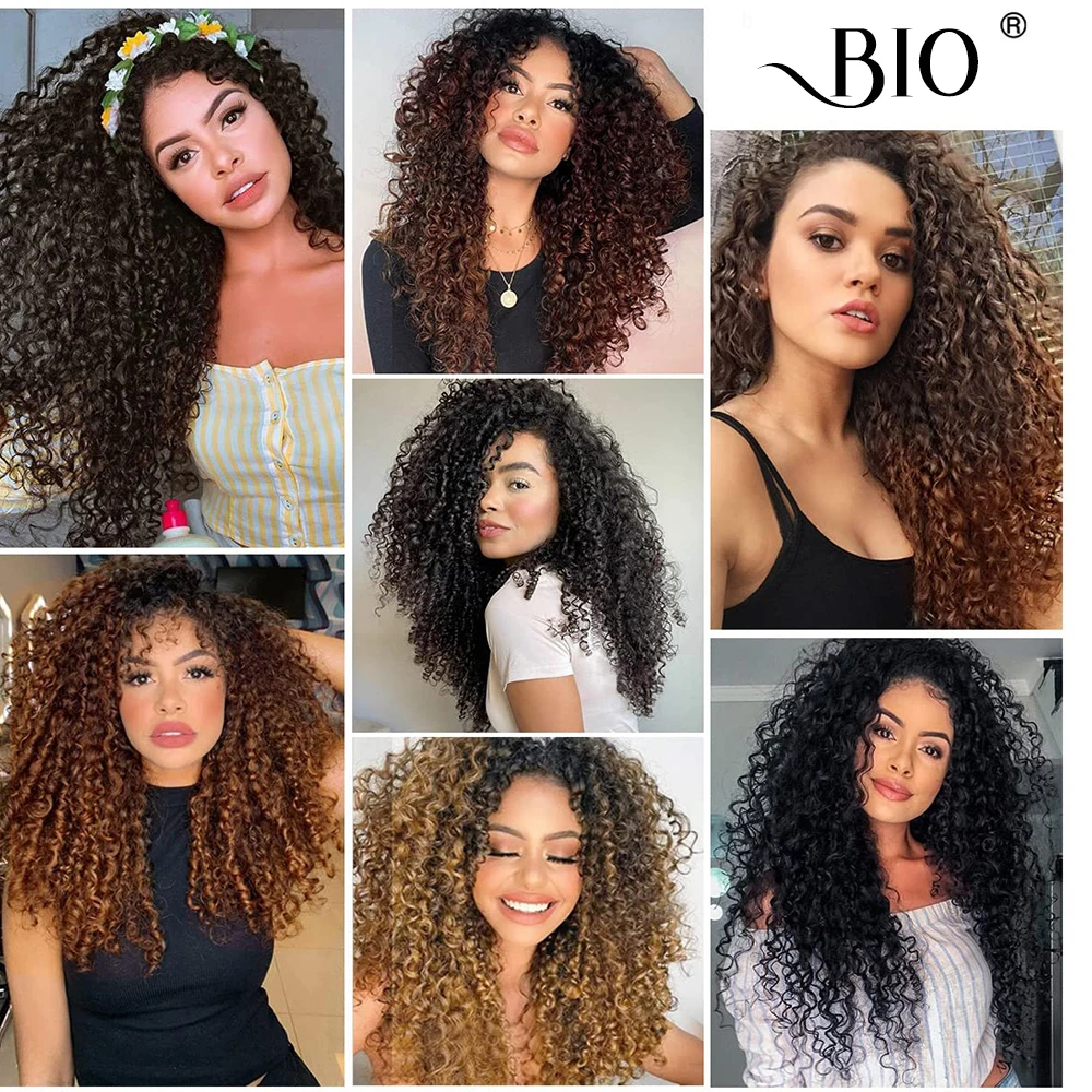 Synthetic Curly Clip In Hair Extensions Kinky Curly Hairpieces Clip-On Full Head Fake Pieces Black Brown Hair For Woman
