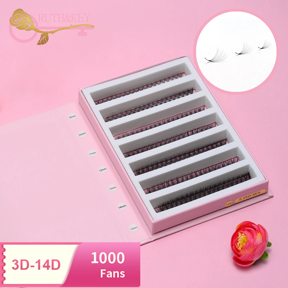 Private Label 0.03 0.05 0.07mm Premade 1000 Fans Eyelash Extension 5d 6d 10d 14d Lashes Fan Premade Mixed Silk Promade Fans