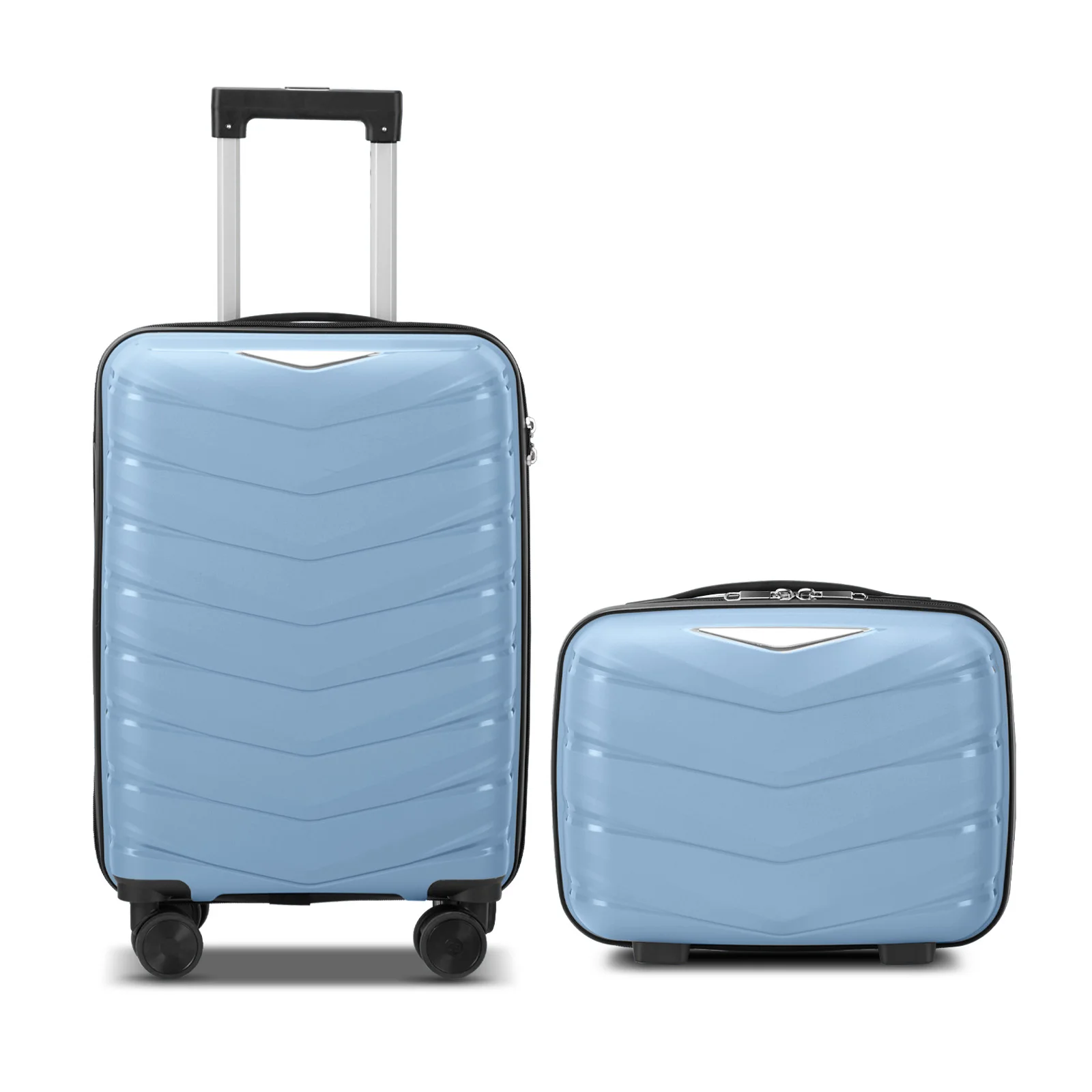 V-shaped stripes 2-piece set with PP handbag PP trolley case 14in 20in PP iron trolley fashionable color - sky blue