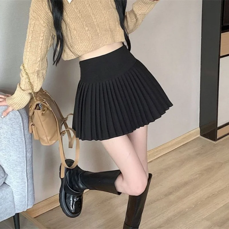 กระโปรงพลีทเอวสูงทรงเอ สไตล์เกาหลี สำหรับผู้หญิง กระโปรงสั้นสีพื้น เซ็กซี่ เหมาะกับฤดูร้อน สไตล์นักเรียน