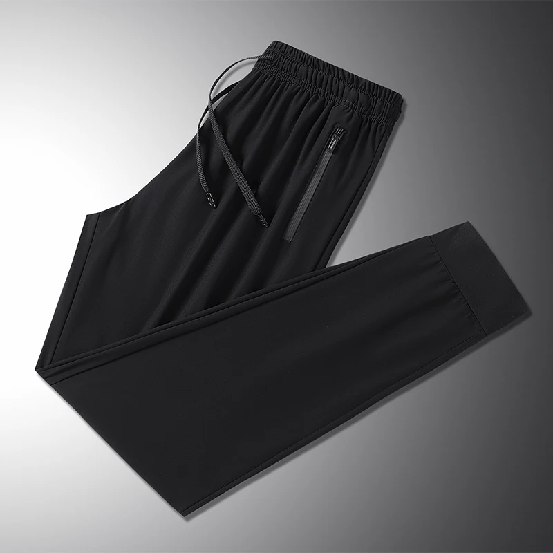 2024 Men's Sweatpants Ice Silk Summer Stretch Jogger Pants Black  Straight Cool Sports Training Trousers Large Size Man Clothing