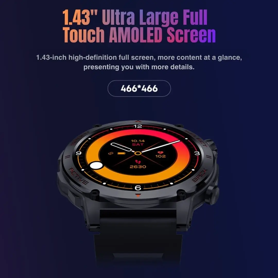 EFFEOKKI 1,43-дюймовый Amoled-дисплей, умные часы для мужчин, водонепроницаемые, фитнес-трекер для просмотра звонков для телефона IPhone Android