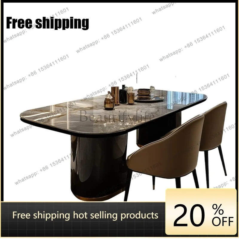 YJ light luxury microcrystalline stone dining table high-end living room household large solid wood dining table