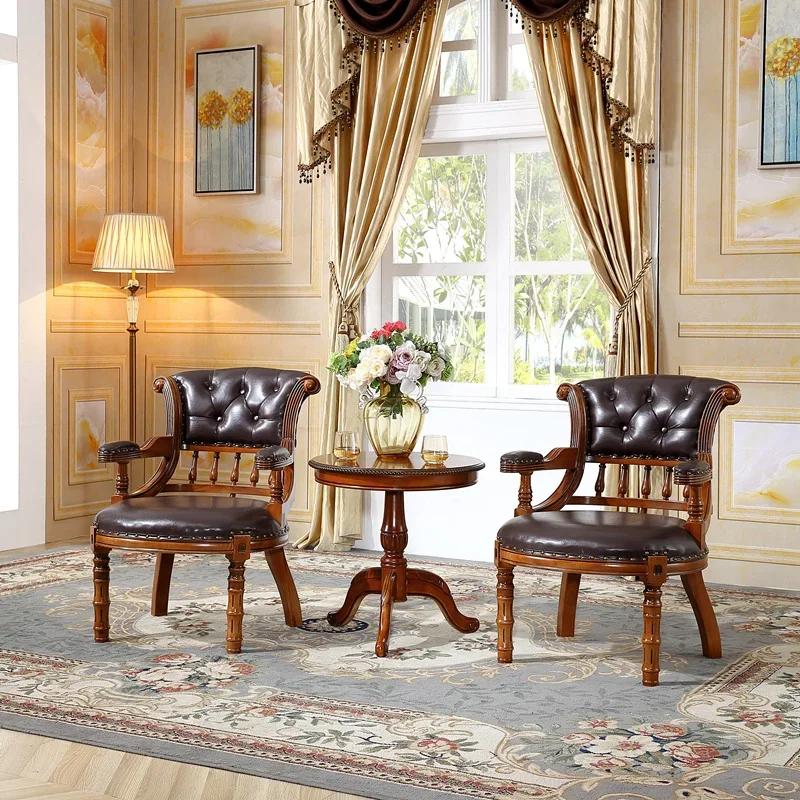 

Luxury Vintage Arm Chairs Wood Arm Rest Party Leather Living Room Nordic Chairs Back Support Fauteuil Salon Home Furniture