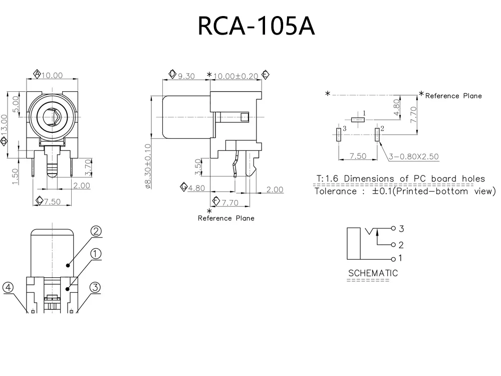 3PCS 90Degree RCA Female Stereo Audio Jack AV Audio Input Socket Connector One Hole RCA-105A